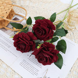 6Pcs Dark Red Roses Artificial Flowers Real Touch Velvet Roses Realistic Faux Roses With Stems For Wedding Bridal Bouquet Home Party Garden Outdoor Decoration(Burgundy)