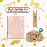 Don'T Say Baby Game For Baby Shower, 50 Wooden Clothespins And One Sign, White Daisy Theme, Pins For Baby Shower Decorations, Gender Reveal Games, Baby Shower Supplies-Bb10