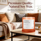 Amber Tobacco Scented Candle, 2 Wick Large Candles For Home Scented, 13Oz Natural Soy Wax, 75Hours Long Lasting Slow Burning, Aromatherapy Candle With Reusable Glass Jar