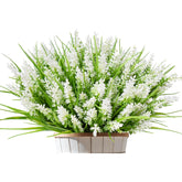 12 Bundles Outdoor Artificial Plants And Flowers, Uv Resistant Faux Monkey Grass With Lavender And Fake Plastic Greenery For Spring Summer Outside Planter Porch Garden Decor, White