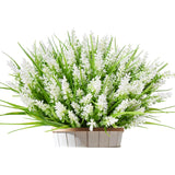 12 Bundles Outdoor Artificial Plants And Flowers, Uv Resistant Faux Monkey Grass With Lavender And Fake Plastic Greenery For Spring Summer Outside Planter Porch Garden Decor, White