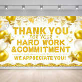 Large Thank You Banner Backdrop White Gold Employee Appreciation Decor
