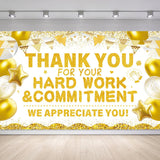 Large Thank You Banner Backdrop White Gold Employee Appreciation Decor