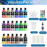 18 Colors 8.45Oz Metallic Acrylic Pour Paint Supplies Kit, Large Volume Ready To Pour Premixed High Flow Pouring Paint Set With Silicone Pouring Oil, Gloves, Instructions For Beginner Diy