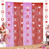 12 Pcs Valentines Day Decorations For Home, 8 Pcs Xoxo Garland Banner & 4 Pcs 3.3 X 6.6 Ft Tinsel Backdrop Fringe Curtains For Valentine'S Day