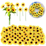 50 Pcs Mini Artificial Sunflower Heads With Iron Stems For Home Party Decoration Wedding Decor, Bride Holding Flowers Centerpieces Wreath Garden Diy Art Decor Crafts(1.57 Inch)