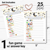 Twinkle Little Star Baby Shower Games Boys - 25 Cards - Fun Guessing Activities For Guests - Gender Neutral Navy And Gold Celestial Moon Theme