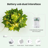 23FT Fake Ivy Vines with Lights 73 LED Artificial Greenery Garland Warm White Fairy Lights USB/Battery Operated for Bedroom Wall Balcony Wedding Decor