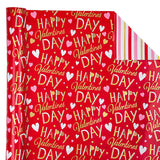 Reversible Valentine'S Day Wrapping Paper - Mini Roll - 17 Inch X 33 Feet - Red And Pink Sweet Heart Design For Valentine'S Day, Wedding, Anniversy, Birthday