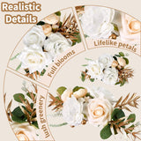 3Pcs Cake Flowers Toppers - White & Champgne Artificial Roses Flower Arrangements, Cake Decorations For Wedding Birthday Baptism Christmas Party