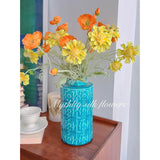 7 Pcs Poppy And Chrysanthemum Artificial Flowers, Orange And Yellow Fake Silk Flowers For Home Table Centerpieces Kitchen Dining Table Farmhouse Office Desk Decoration (Orange Yellow)