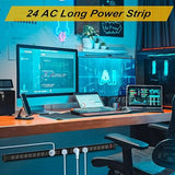 24 Outlet Long Power Strip Heavy Duty Metal 10FT Extension Cord Wall Mount