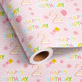 2St Birthday Wrapping Paper Roll - Pink Happy Birthday With Balloon Gift Wrap Sheets For Kids Girls Baby Shower Party Decoration Celebration Total 28.5Sq.Ft