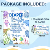 Under The Sea Diaper Raffle Tickets With Sign - Ocean Animals Baby Shower Game Card Set-1 Sign And 50 Tickets For Baby Shower Party Supplies - F02