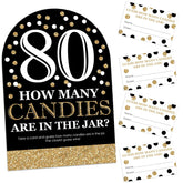 Big Dot of Happiness Adult 80th Birthday - Gold - How Many Candies Birthday Party Game - 1 Stand and 40 Cards - Candy Guessing Game