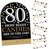 Big Dot of Happiness Adult 80th Birthday - Gold - How Many Candies Birthday Party Game - 1 Stand and 40 Cards - Candy Guessing Game