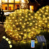 Solar Christmas Lights Outdoor Waterproof, 100Led 5Ftx5Ft 8 Modes With Remote Connectable Net Christmas Lights For Bushe