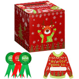 67 Pcs Christmas Ugly Sweater Game Sets With Ugly Sweater Contest Ballot Box, 60 Voting Cards, 3 Games Award Sashes, 3 Xmas Party Award Medal Badges For Christmas Holiday Party Decorations