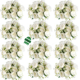 12 Bundles Peonies Artificial White Flowers Bouquet, Lifelike Silk Fake Peonies With Stems For Home Table Centerpieces, Wedding, Party & Diy Bridal Floral Arrangements (White)
