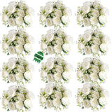 12 Bundles Peonies Artificial White Flowers Bouquet, Lifelike Silk Fake Peonies With Stems For Home Table Centerpieces, Wedding, Party & Diy Bridal Floral Arrangements (White)
