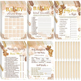 145 Pcs Bear Baby Shower Games Gender Reveal Decoration Set Include 125 Bingo Cards 20 Pencils For 25 Guests For Girl Boy Brown Baby Shower Gender Neutral Party Favor Supplies, 5 Styles