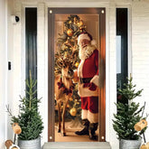 Christmas Door Cover Santa And Reindeer Banner 71 X 35 Inch Gold Ornament Tree Backdrop Holiday Decoration For Front Door Winter Party Wall Hanging Merry Xmas Entryway Photo Prop