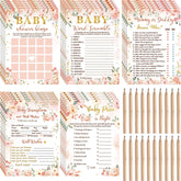 125 Pcs Floral Baby Shower Games For Girls 5 Games Baby Shower Activities Floral Cards For 25 Guests Includes Flower Mommy Or Daddy Predict Who Description Word Scramble Game With 20 Pencil