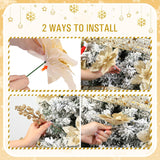 24 Pieces Christmas Tree Decorations, 12 Pcs Gold Poinsettia Flowers Artificial And 12 Pcs Glitter Christmas Tree Picks For Christmas Decorations Party Wreath Fireplace Stairs, Gold