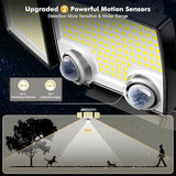 2500LM Solar Motion Sensor Security Flood Light 4 Head Waterproof Outdoor Wall Lamp
