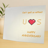 Happy Anniversary Card For Husband, Wife, Boyfriend, Girlfriend, Pixel Heart Wordplay