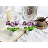 Crochet Flowers Potted Purple Small Handmade Knitted Flower Lilly Of The Valley For Desk Accessories, Graduation Appreciation Birthday Gifts For Women