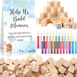 125 Pcs Baby Shower Decorate A Block Game Set Includes Help Us Build Memories Sign 100 Diy Blank Wooden Block 24 Paint Marker Prize For Wedding Baby Shower Game(Bear)