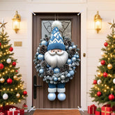 Christmas Door Cover Polyester 70.87X35Inches, Blue Gnome Door Decor, Xmas Pinecone & Ball Design, Front Door Winter Wonderland Decoration For Holiday Season Indoor/Outdoor