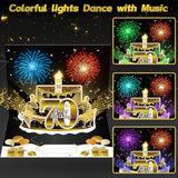 70Th Birthday Cards Pop Up 3D Cake - Firework & Music & Blow Out Candle Light Funny Happy 70 Black Gold Birthday Card Gifts For Men, Women, Friends, Boyfriend, Dad, Mom, Husband, Wife