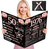 Large 50Th Birthday Card With Envelope, Happy 50Th Birthday Decorations For Women, 1976 Jumbo Birthday Greeting Card, Fifty Birthday Gifts For Her, Rose Gold
