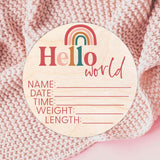 Hello World Newborn Sign - Baby Name Birth Announcement Plaque For Hospital - Photo Prop - Nursery Decor - Shower Gift