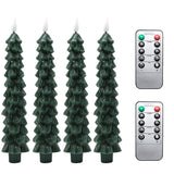 Christmas Tree Shaped Flameless Candlesticks Battery Operated With Remote And Timer, Set Of 4 Real Wax Led Taper Candles With 3D Flickering Wick For Christmas Decoration Gift