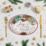 50 Pcs Christmas Oval Paper Plates 11'' Disposable Joy To The World Paper Plates Xmas Balls Tableware Large Christmas Snowflake Decorations For Winter Picnic Tea Party Supplies