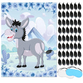 Pin The Tail On The Donkey Party Game Floral Farm Party Decorations With 48 Pcs Tails Large Donkey Games Poster For School Activities Birthday Party Carnival Party Supplies(Blue)
