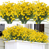 Artificial Fake Flowers, 12 Bundles Outdoor Uv Resistant Greenery Shrubs Plants Indoor Outside Hanging Planter Home Garden Décor (Yellow)