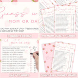 Baby Shower Games For Girl, Strawberry Guess Who Mom Or Dad, 25 Double-Sided Hilarious Baby Shower Games For Gender Reveal Party Decorations Supplies Announcement - E01