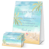 Summer Beach Baby Shower Games, Blue Ocean Diaper Raffle Tickets, Gender Reveal Party Decorations And Supplies, 1 Sign And 50 Cards Game Set-A09