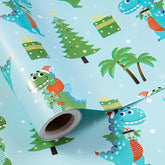 Christmas Dino Wrapping Paper Roll For Kids Boys, Cute Cartoon Dinosaur Gift Wrap With Presents Trees For Christmas Holiday, Party Decor, Mini Roll 17 In X 16.4 Feet