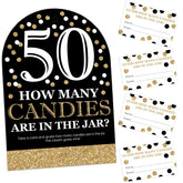 Big Dot of Happiness Adult 50th Birthday - Gold - How Many Candies Birthday Party Game - 1 Stand and 40 Cards - Candy Guessing Game