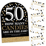 Big Dot of Happiness Adult 50th Birthday - Gold - How Many Candies Birthday Party Game - 1 Stand and 40 Cards - Candy Guessing Game