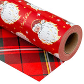Red Christmas Wrapping Paper Roll, Santa Wrapping Paper, Retro Classic Red Santa Claus, Stewart Tartan Plaid Christmas Gift Wrap Sheets For Winter Holiday, Festive Decor (17 Inch X 33 Feet)