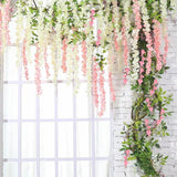 12Pcs Artificial Wisteria Hanging Flowers, 3.6Ft/Pcs White & Pink Fake Wisteria Garland For Wedding Party Home Garden Indoor Outdoor Decoration