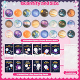Valentine’S Day Space Exchange Gift - 24 Pack Galaxy Astronaut Greeting Card With Space Bounce Ball And Bag Bulk For Kid, Planet Galaxy Fidget Toy For Valentine Goodie Bag Stuffers Party Favor