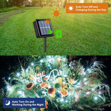 2 Pack Solar Fairy Lights Outdoor Waterproof 66FT 200 LED White String Lights with 8 Modes Silver Wire Twinkle Lights for Garden Patio Christmas Decor