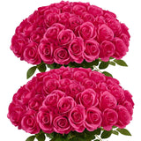 60 Pcs Fake Hot Pink Roses Artificial Flowers Bulk Realistic Silk Faux Rose With Stems For Wedding Decoration Anniversary Bridal Bouquet Diy Floral Arrangement Romantic Home Decor Gifts